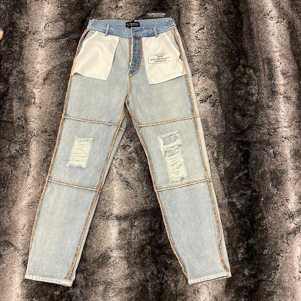 High-Rise Patchwork Light Wash Jeans - Unbranded